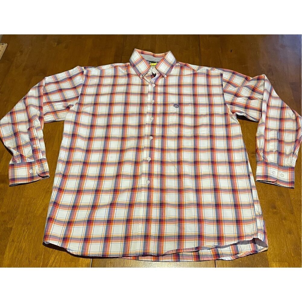 Wrangler GEORGE STRAIT Cowboy Cut Mens Button Down pocket Shirt White Orange M